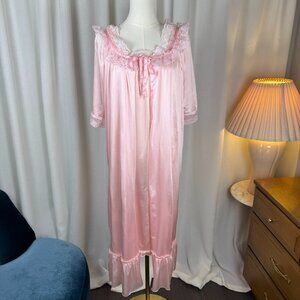 Vintage 60s/70s Pink Nylon Lace-Trim Nightgown & Peignoir Set M/L